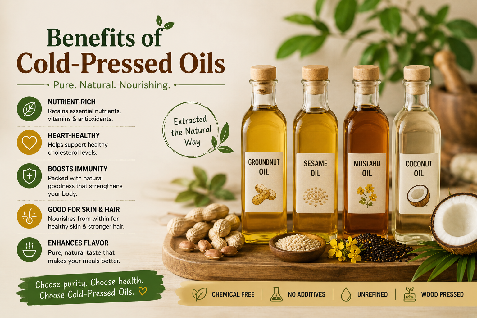 Image shows cold pressed oil benefits